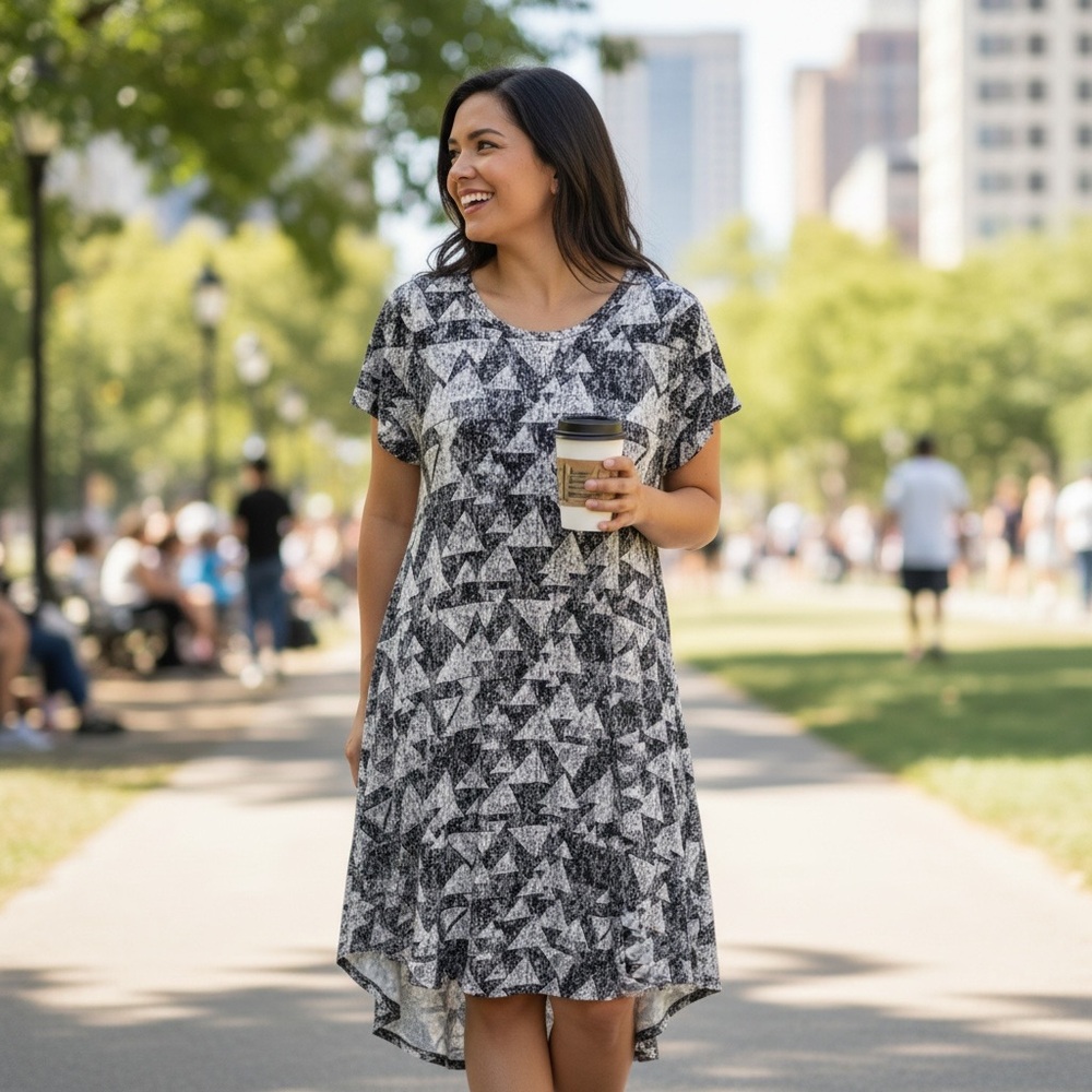 LuLaRoe Black and White Geometric High Low Dress (Carly)